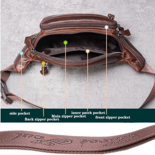 Leather Fanny Pack Waist Bag for Men Travel Purse Wallet Pouch - color: #07Coffee