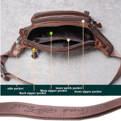 Leather Fanny Pack Waist Bag for Men Travel Purse Wallet Pouch - color: #07Coffee