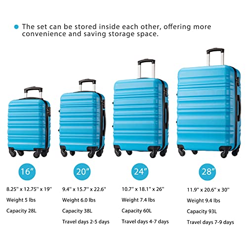 LONG VACATION Luggage Sets, 6 Piece, Hardshell Suitcase with Spinner Wheels - color: SKY BLUE, size: 6-Piece Set