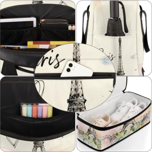 Paris Eiffel Tower Foldable Travel Duffel Bag, Expandable Sports Gym Bag with Shoes Compartment Weekender Overnight Totes Bags for Women Men - color: Paris Eiffel Tower