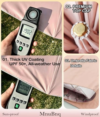 Sun Umbrella UV Protection Cute Windproof Walking Parasol for Women - color: Pink-Liner-Peach