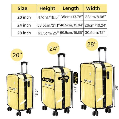 WRINGKIT 3 Pieces Clear Luggage Cover, Fits 20" 24" 28", Waterproof PVC