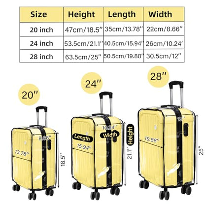 WRINGKIT 3 Pieces Clear Luggage Cover, Fits 20" 24" 28", Waterproof PVC