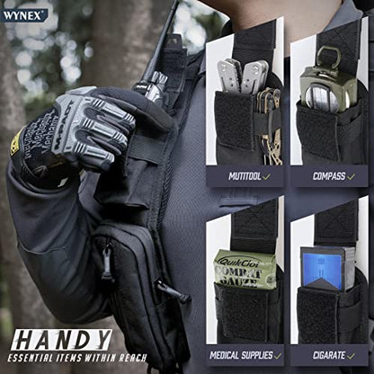 WYNEX Molle Accessories Pouch of Double Zipper Pocket Version, Backpack Strap Pouch Shoulder Strap Molle Attachment Tactical Accessories Bag Shoulder Starps Zipper Pocket Additional Phone Holder - color: Black-2Pcs