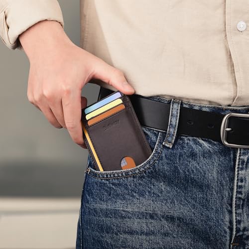 Buffway Slim Minimalist Front Pocket RFID Blocking Leather Wallets for Men and Women - Pebble Brown - color: Pebble Brown