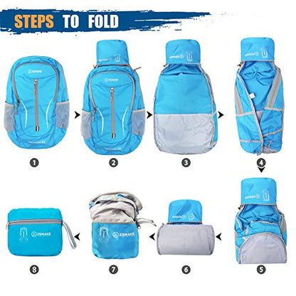 ZOMAKE Lightweight Packable Backpack 25L, Foldable Hiking Daypack - color: Light Blue
