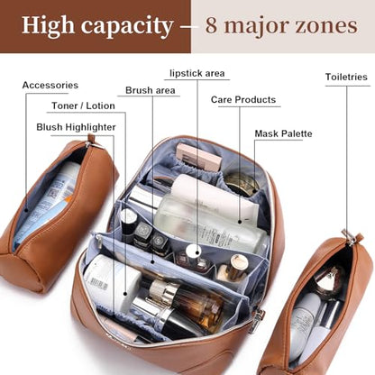 BOYATU Travel Makeup Bag Cosmetic Bags for Women: 3-Piece Makeup Bag Set - color: C-1-Brown