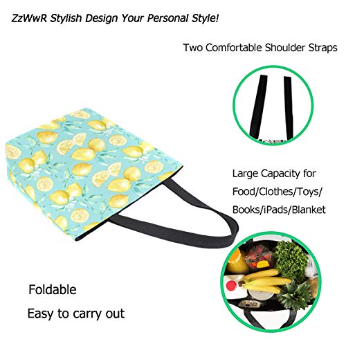 Woman's Stylish Fresh Lemons Cut Fruits Large Canvas Long Handle Tote Bag - style: Lemon