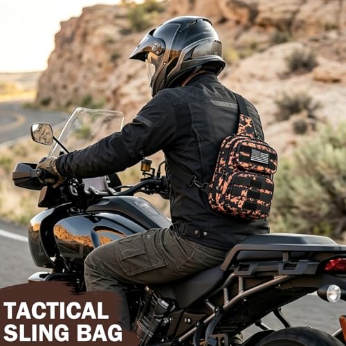Tactical Sling Bag Backpack, RFID Blocking Crossbody Shoulder Bag for Men - color: Flame Orange
