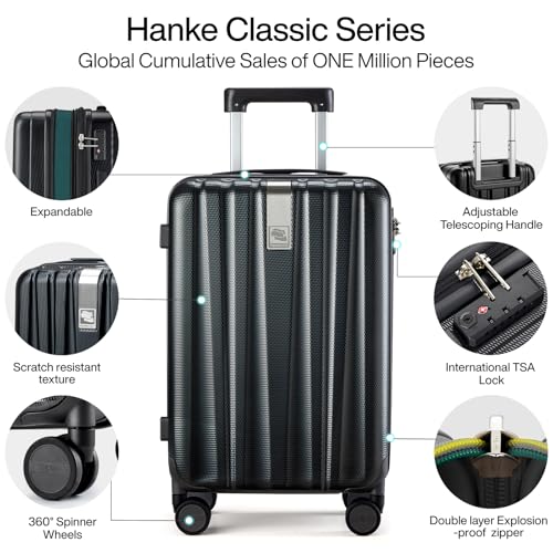 Hanke Expandable Hard Shell Luggage Sets, 3 Piece, 20/24/29 Inch - color: Jet Black, size: 3 Pc Set EXT (20/24/29)