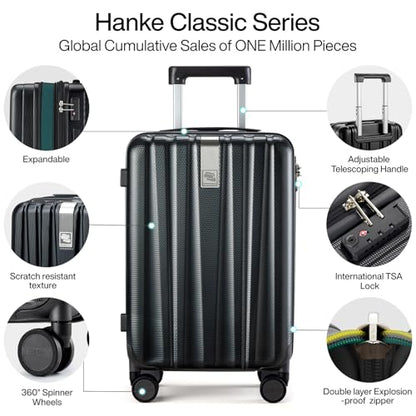 Hanke 20 Inch Expandable Carry on Luggage 22x14x9 Airline Approved - color: Jet Black, size: 20 Inch EXT