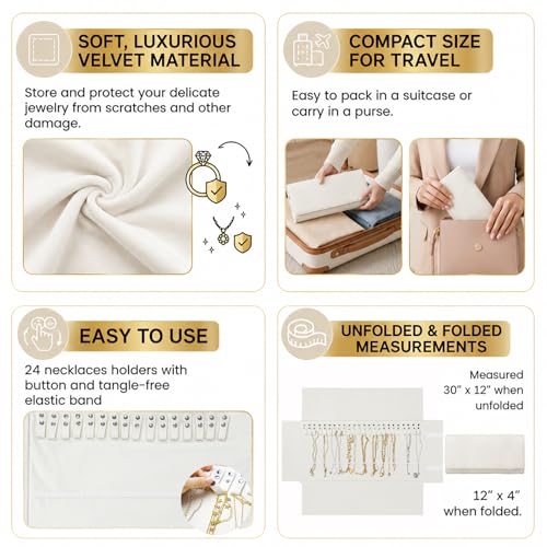 UnionPlus Travel Necklaces Roll Organizer Anti-Tangle Large Beige - color: Beige, size: Large