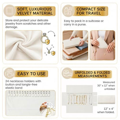 UnionPlus Travel Necklaces Roll Organizer Anti-Tangle Large Beige - color: Beige, size: Large