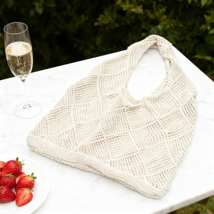 Crochet Beach Tote Bag Woven Mesh Beach Purse Summer Vacation Boho Knit Bag - color: Apricot