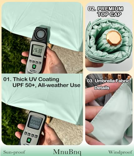 Sun Umbrella UV Protection Cute Windproof Walking Parasol for Women - color: Aqua-Liner-Maple