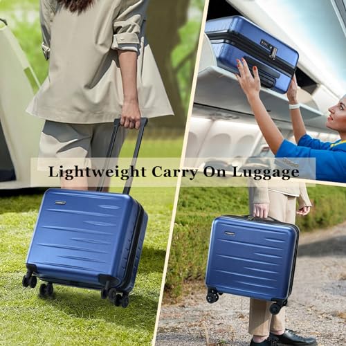 CENSIEN Expandable 16 Inch Carry On Luggage Airline Approved Small Suitcase - color: Navy Blue, size: 16 Inch EXT