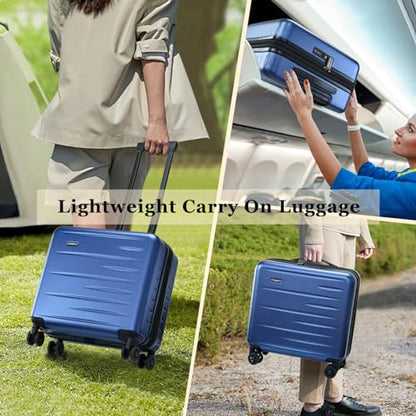 CENSIEN Expandable 16 Inch Carry On Luggage Airline Approved Small Suitcase - color: Navy Blue, size: 16 Inch EXT