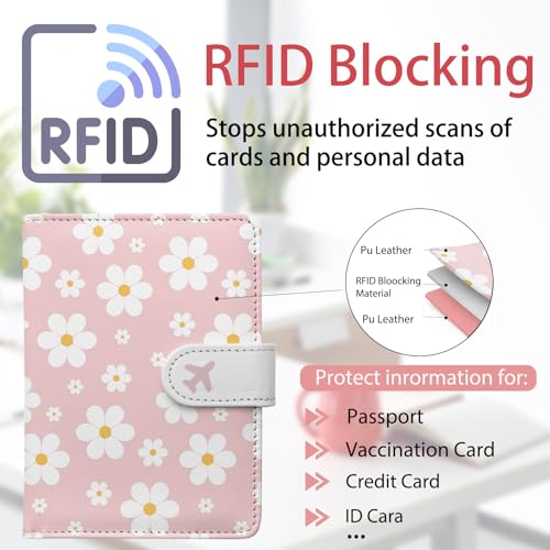 Passport Holder, Cute Travel Wallet Cover with RFID Blocking,flower - color: L-Ditsy