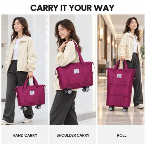 360° Spinner Wheel Duffel Bag, Rose Red - color: Rose Red