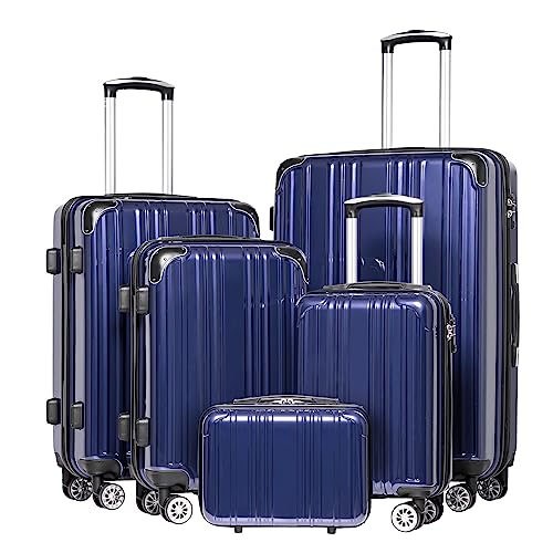 Coolife Luggage Set, Lightweight and Durable Hardshell, 5 Pcs, navy new - color: navy new, size: 5 piece set