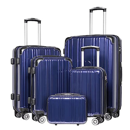 Coolife Luggage Set, Lightweight and Durable Hardshell, 5 Pcs, navy new - color: navy new, size: 5 piece set