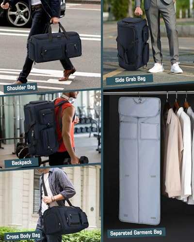 RAINSMORE Garment Bag for Men, 45L Convertible Suit Travel Bag, Blue - color: Blue