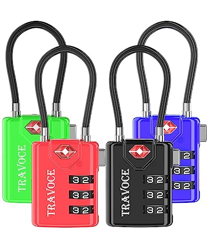 TRAVOCE TSA Approved Luggage Locks, Combination Cable Locks, 4 Colors - color: 4 Color Pack