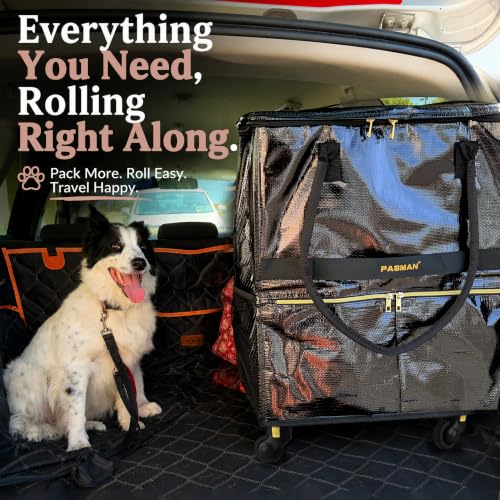 PASMAN Reusable Foldable Rolling Grocery Bag on 5 Wheels,Large,Navy Blue - color: Navy Blue, size: Large