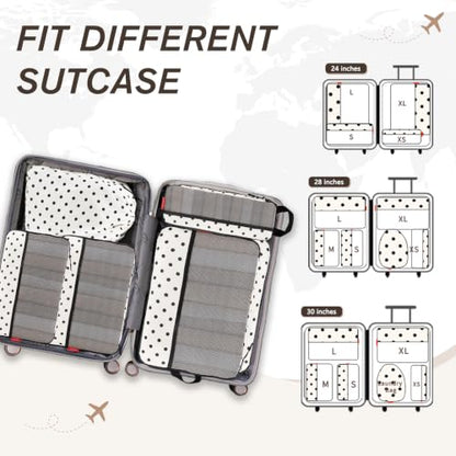 U+U 6 Set Compression Packing Cubes, Travel Organizers (Polka Dot) - color: Polka Dot-02, size: 6 Set