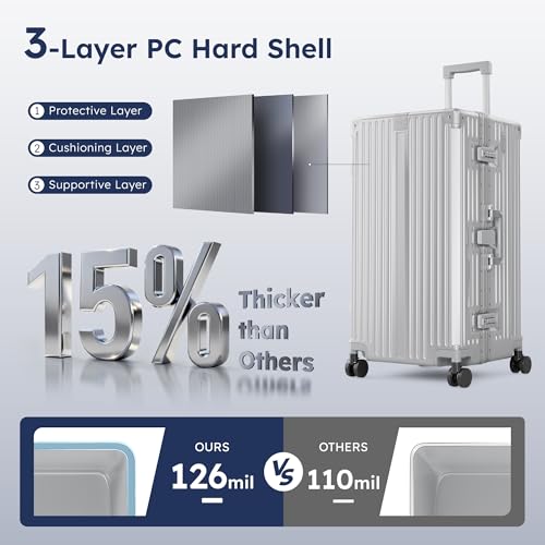 ALPHA CAMP Trunk Luggage 28 Inch with Aluminum Frame Zipperless Suitcase - color: Silver, size: 28 Inch