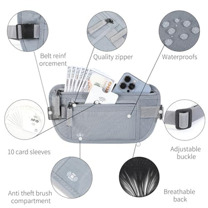 Money Belt for Travel, RFID Blocking, Hidden Money Belt, Passport Holder for Travel (Grey) - color: Grey