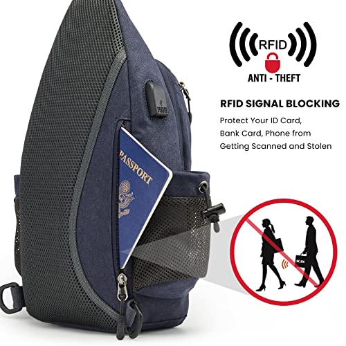 G4Free Canvas Crossbody Sling Bag with RFID Blocking for Women Men - color: Dark Blue