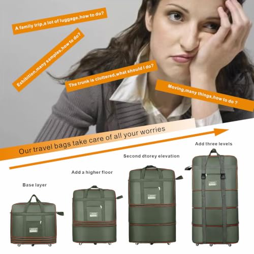 Travel bag with wheels, expandable, foldable, luggage bag, large capacity foldable rolling travel bag, suitable for men and women for moving house, studying abroad and traveling - color: Green