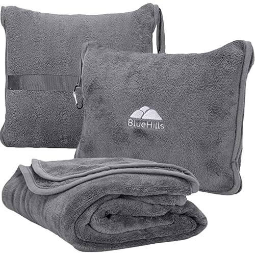 BlueHills Premium Soft Travel Blanket Pillow 2-in-1 Airplane Warm - Gray - color: Gray-1pk-t007
