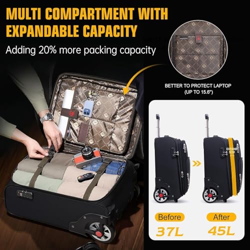 ROPLUS Laduga Softside Expandable Luggage with Large Wheels Carry-On Luggage Suicase (Purple, 21-Inch) - color: Purple, size: 21-Inch