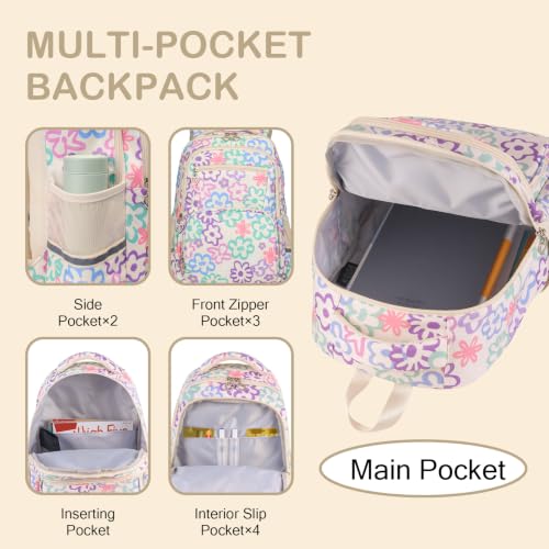 Rexmore Girls 3Pcs Backpack Set with Lunch Box & Pencil Case, Beige - color: Beige