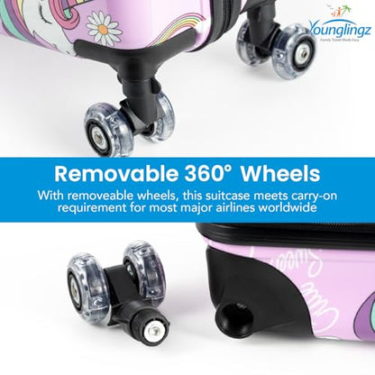 Younglingz LIL FLYER GO Version 2 Ride On Suitcase for Kids | Carry On Luggage with Toddler Seat, Foldable Handlebars, Pedals, and Removable Wheels | Holds up to 80 lbs | Glam | Ages 2-6 - color: Glam V2