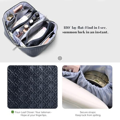 BOYATU Travel Makeup Bag for Women: Four Leaf Clover 3 Pcs Set Cosmetic Bag - color: M-07Blue