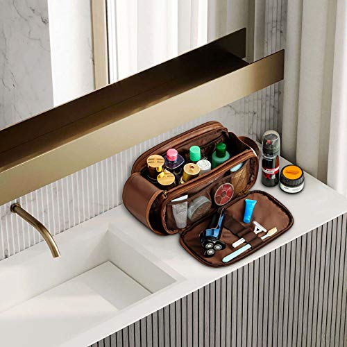 Elviros Travel Toiletry Bag for Men PU Leather Dopp Kit (Small, Dark Brown) - color: Dark Brown, size: Small (Pack of 1)
