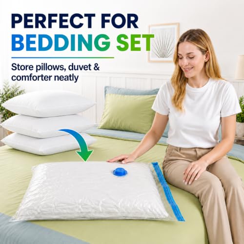 FUNFERY 20 Pack Vacuum Seal Bags for Clothing Travel,Vacuum Storage Bags with Pump,Compressing Packing Bag for Clothes,Blankets,Comforters,Home Storage,Space Saving Bag for Moving Supplies-Combo Set