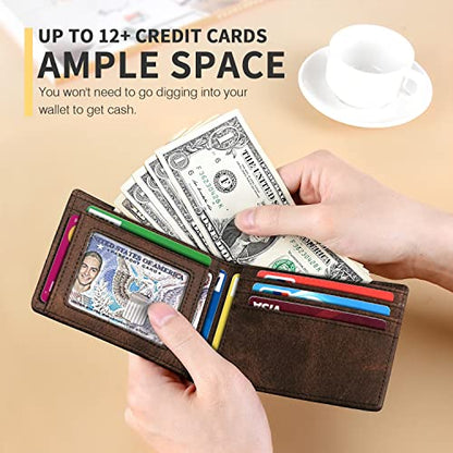 RUNBOX Wallet for Men, Slim Leather Bifold, RFID Blocking Card Holder - color: Glitter Brown