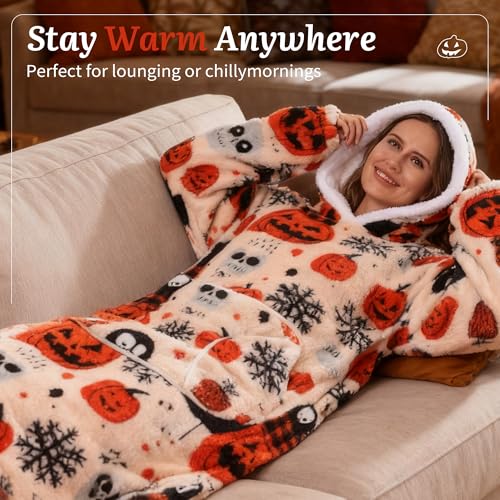 Capecage Long Wearable Blanket Hoodie with Big Pocket,Gift for Women or Men - color: Pumpkin2