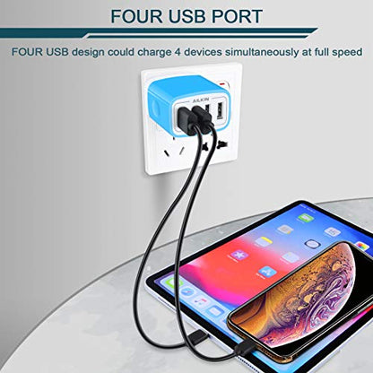 Wall Charger, USB Charger Adapter, 4.8A 4Multi Port Fast Charging Station - color: Blue