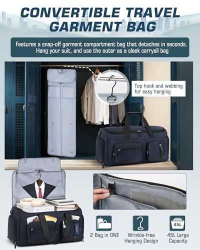 RAINSMORE Garment Bag for Men, 45L Convertible Suit Travel Bag, Blue - color: Blue