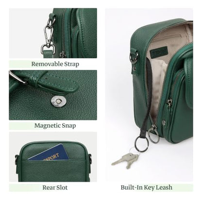 Leather Crossbody Bag for Women Small Anti Theft Messenger Purse - color: Green