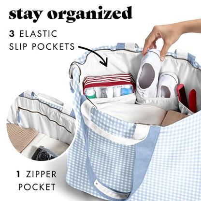 Fit & Fresh All The Things XL Beach Bag for Women, Oversized Travel Tote - color: Blue Gingham
