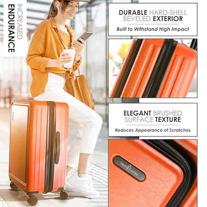 TRAVELARIM 4 Piece Luggage Sets with Spinner Wheels, Travel Suitcase Set - color: Orange, size: 4 Piece Set (20/24/28)