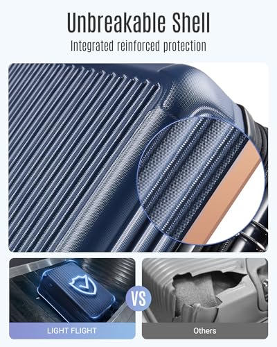 LIGHT FLIGHT 3 Piece Luggage Sets With Spinner Wheels Hardshell TSA Lock | Durable ABS hardshell 3-piece luggage set (20/24/28 inch), smooth 360 spinner wheels, TSA lock & ergonomic telescoping handle - color: Dark Blue, size: 3-Piece Set - 20"/24"/28"