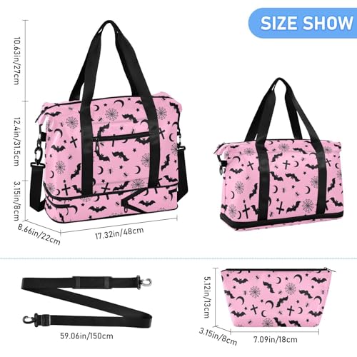 Gothic Pink Travel Duffel Tote with Bats - Sports Weekender Overnight Gym Carry On Hospital Bag for Women & Men - color: Goth 04