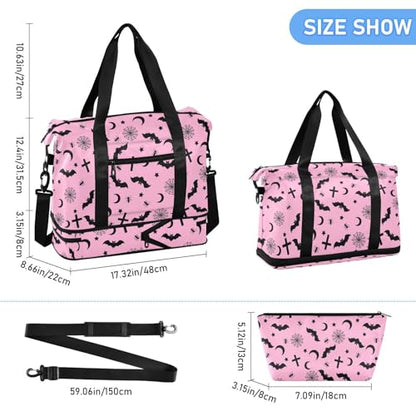 Gothic Pink Travel Duffel Tote with Bats - Sports Weekender Overnight Gym Carry On Hospital Bag for Women & Men - color: Goth 04